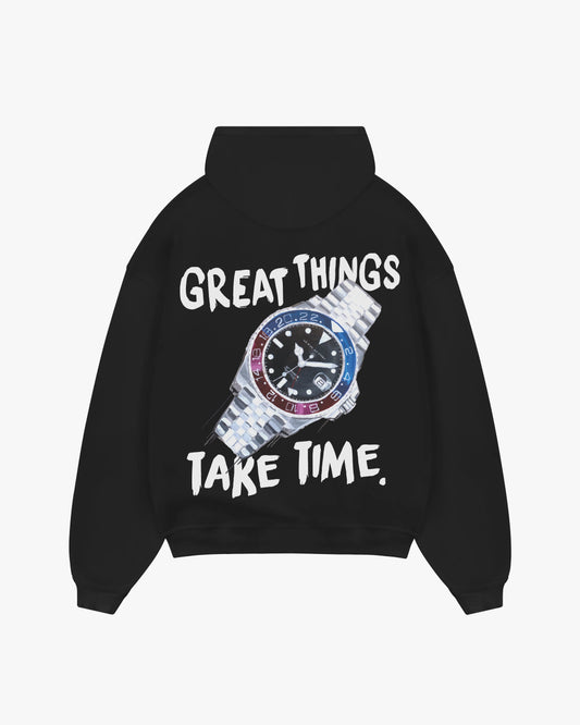 "Great Things Take Time" Hoodie Svart